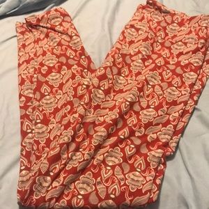 LuluRoe TC leggings, red and grey